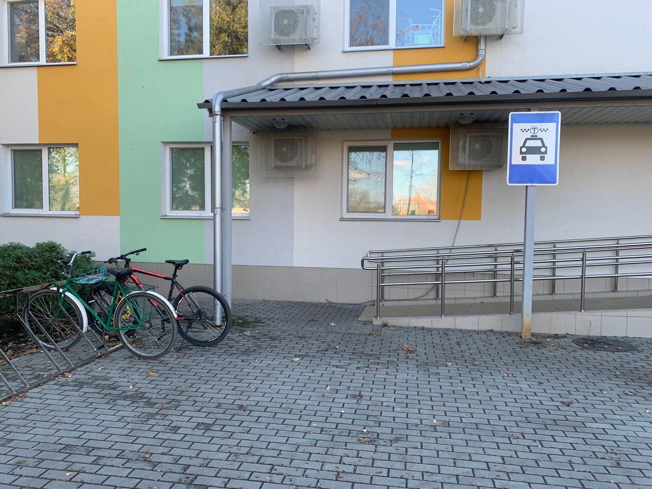 A convenient cycle rack and a taxi rank